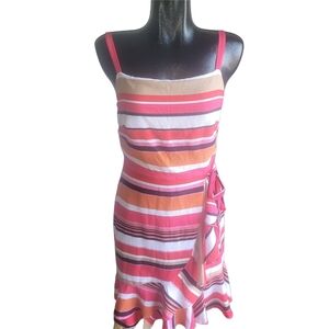 Nicole Miller Studio Striped Multicolor Ruffle Hem Dress Size 8